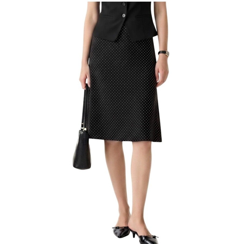 NWT OGL Black White Polka Dot Stretch Cotton A-Line Flare Skirt L Lined Comfy
